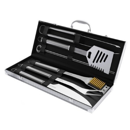 HASTINGS HOME BBQ Grill Stainless Steel Tool Set Grilling Accessories Aluminium Storage Case wit Spatula, Tongs 382618HVS